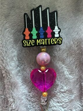 Size Matters Badge Reel with Pink Heart Charm